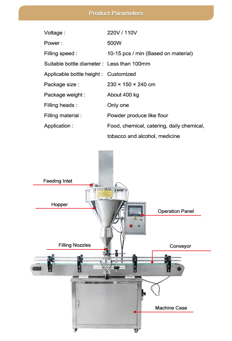 Automatic Powder Filling Machine For Curry Powder Matcha Powder-ZONESUN TECHNOLOGY LIMITED