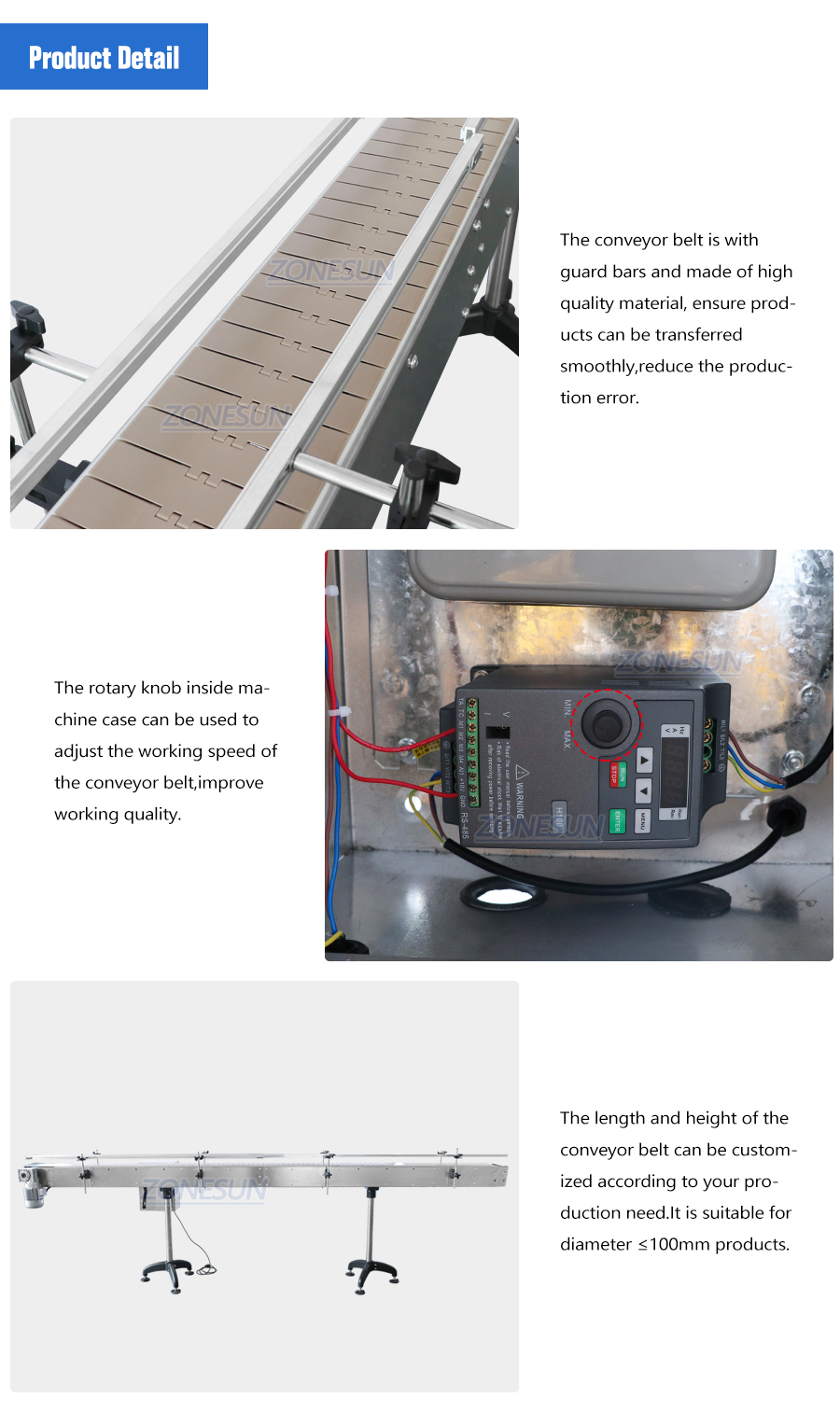 ZONESUN ZS-CB150 Automatic Chain Conveyor Belt-ZONESUN TECHNOLOGY LIMITED