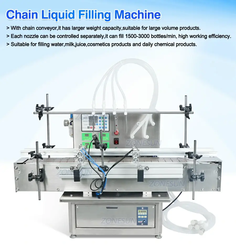 Diaphragm Pump Liquid Filling Machine With Chain Conveyor Belt-ZONESUN TECHNOLOGY LIMITED