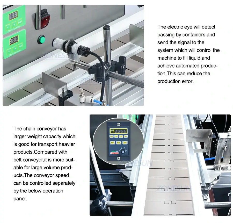 Diaphragm Pump Liquid Filling Machine With Chain Conveyor Belt-ZONESUN TECHNOLOGY LIMITED