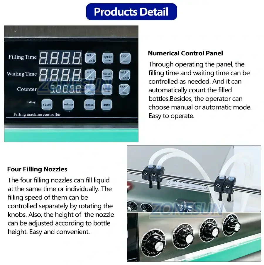 4 Nozzles Diaphragm Pump Filling Machine-ZONESUN TECHNOLOGY LIMITED