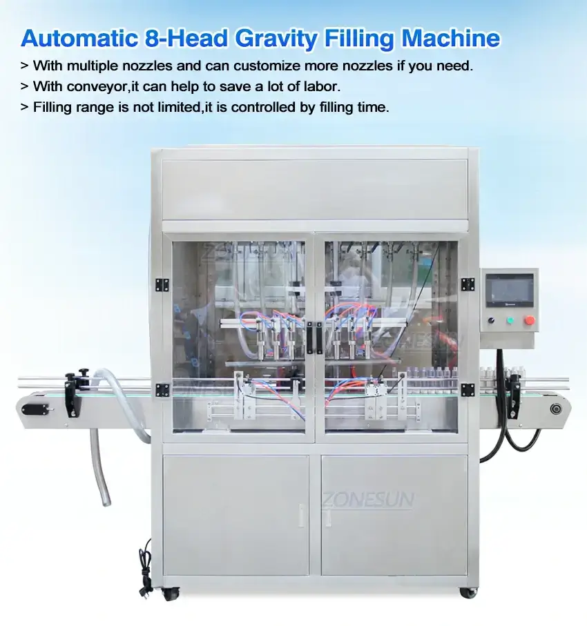 8-head Liquid Gravity Filling Machine-ZONESUN TECHNOLOGY LIMITED