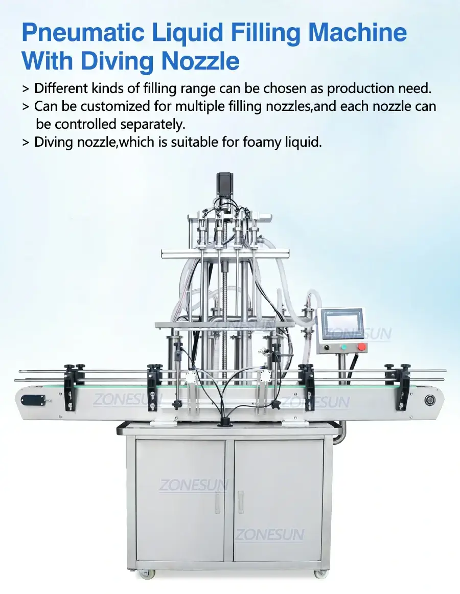 4 Diving Nozzles Liquid Filling Machine-ZONESUN TECHNOLOGY LIMITED