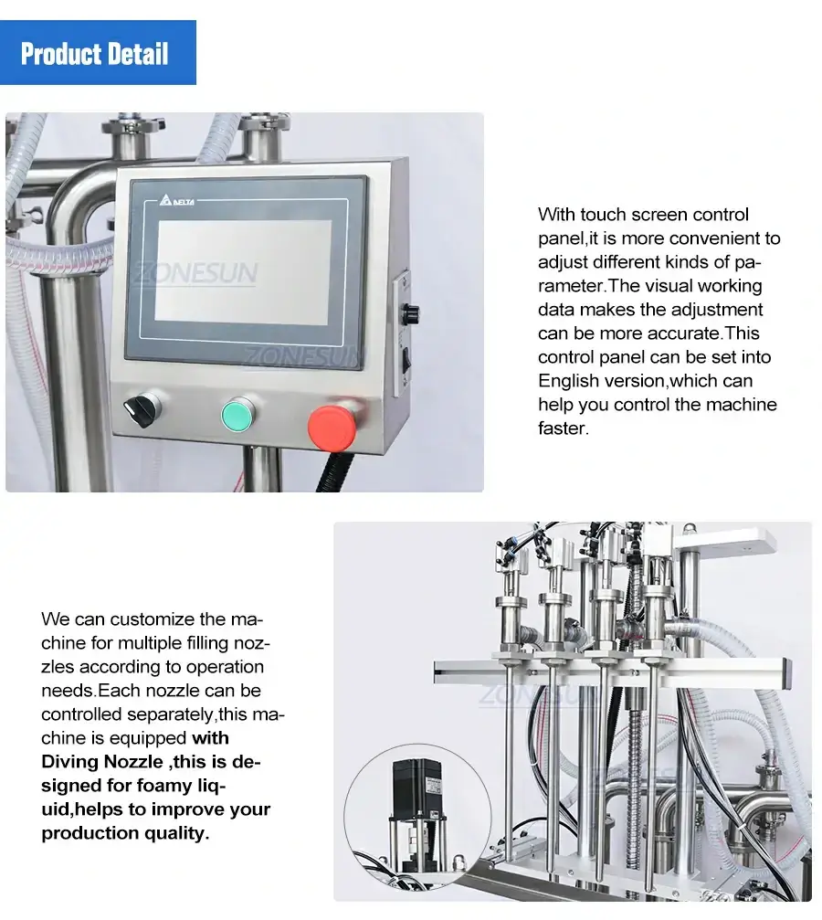 4 Diving Nozzles Liquid Filling Machine-ZONESUN TECHNOLOGY LIMITED