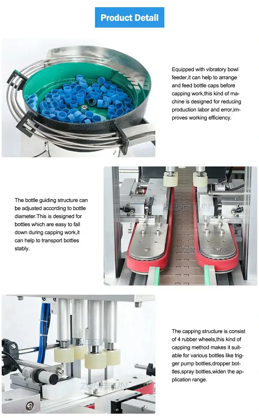 Capping Machine With Cap Vibratory Feeder-ZONESUN TECHNOLOGY LIMITED