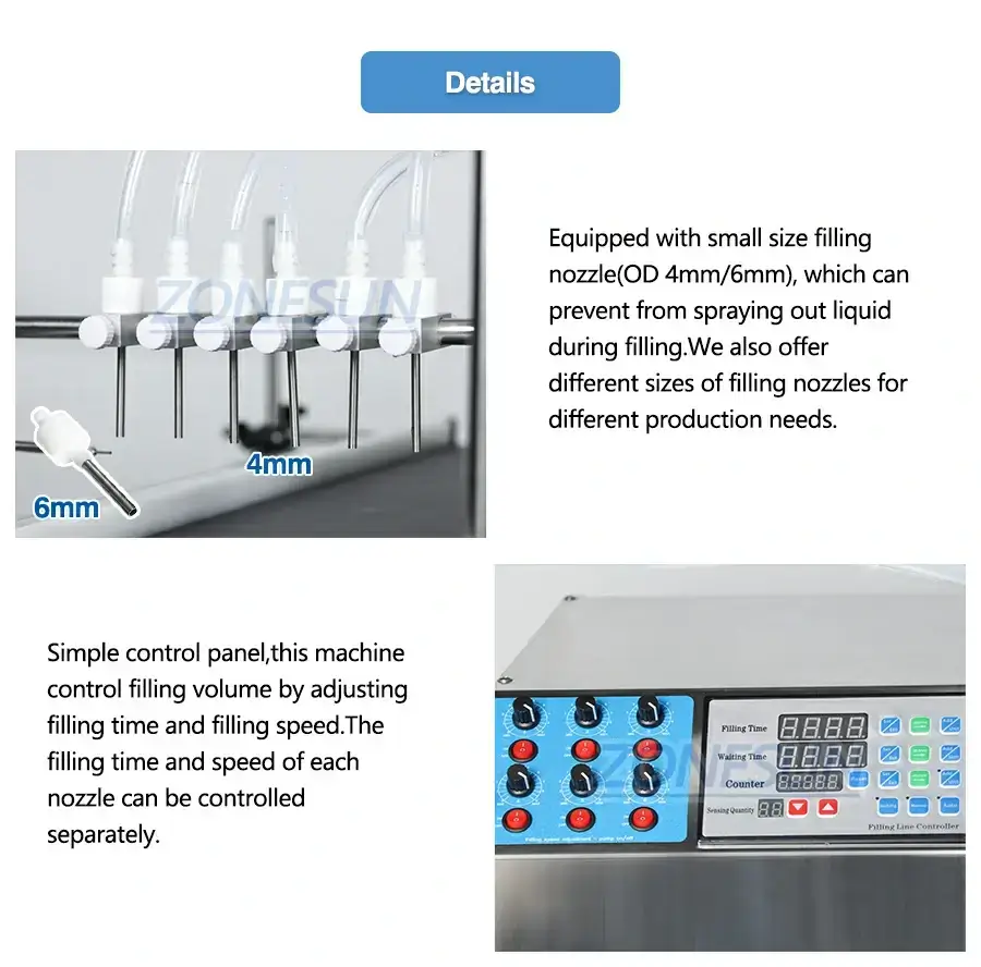 6 Head Ampoule Bottle Filling Machine-ZONESUN TECHNOLOGY LIMITED
