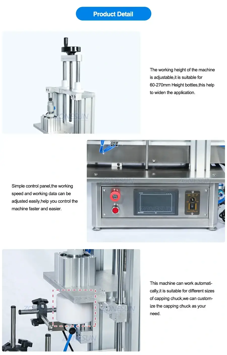 ZONESUN Pneumatic Tabletop Automatic Glass Bottle Cap Press Machine Jar Whisky Plastic Bottle Capping Machine-ZONESUN TECHNOLOGY LIMITED