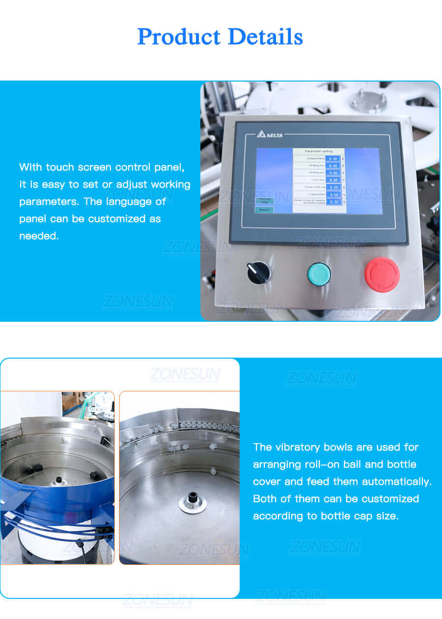 Roll-on Bottles Filling Capping Machine-ZONESUN TECHNOLOGY LIMITED