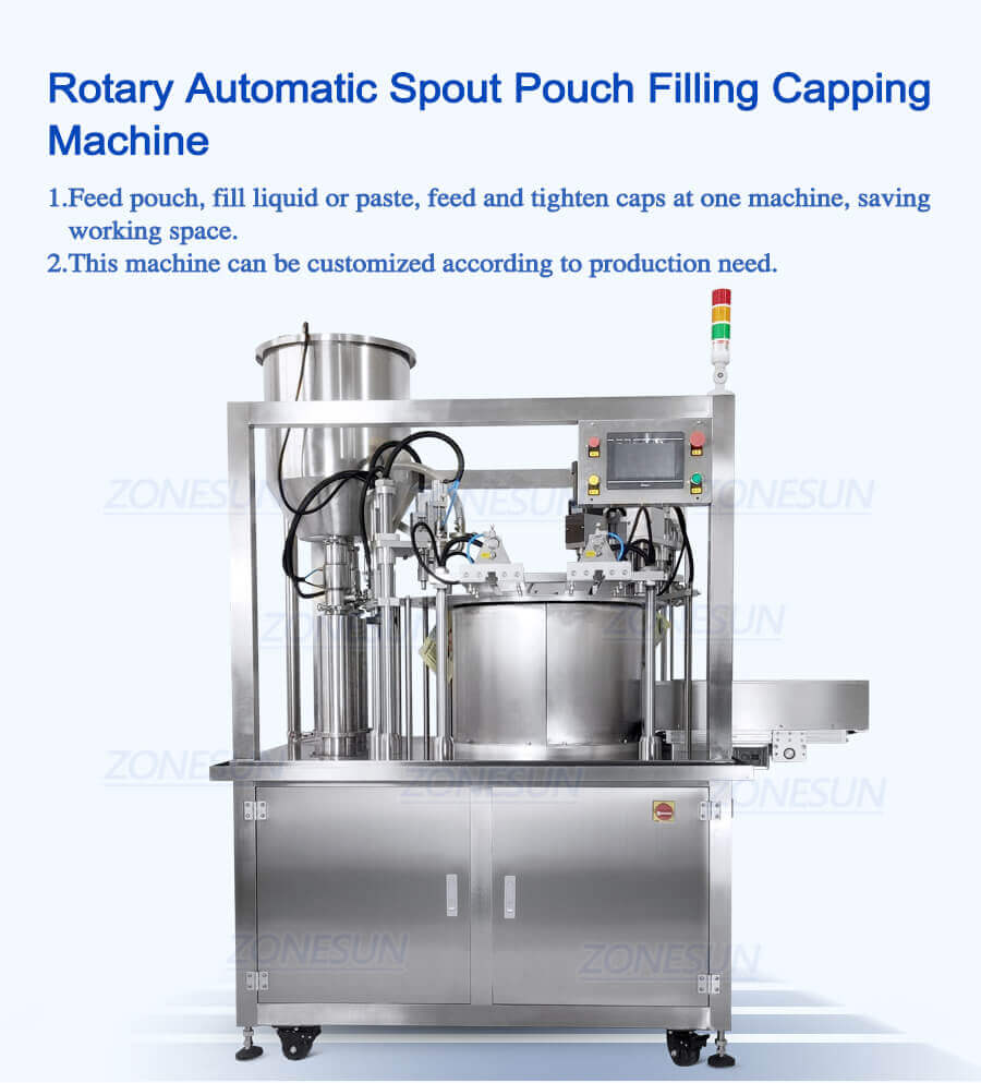 Automatic machine for filling in ready-made doy-pack bags with a welding of  a spout.