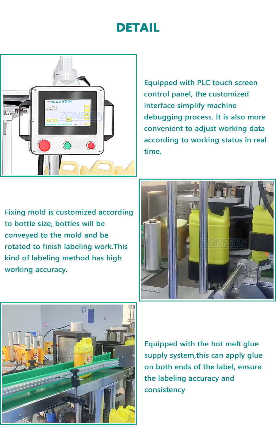 Square Flat Bottle Hot Melt Glue Labeling Machine-ZONESUN TECHNOLOGY LIMITED