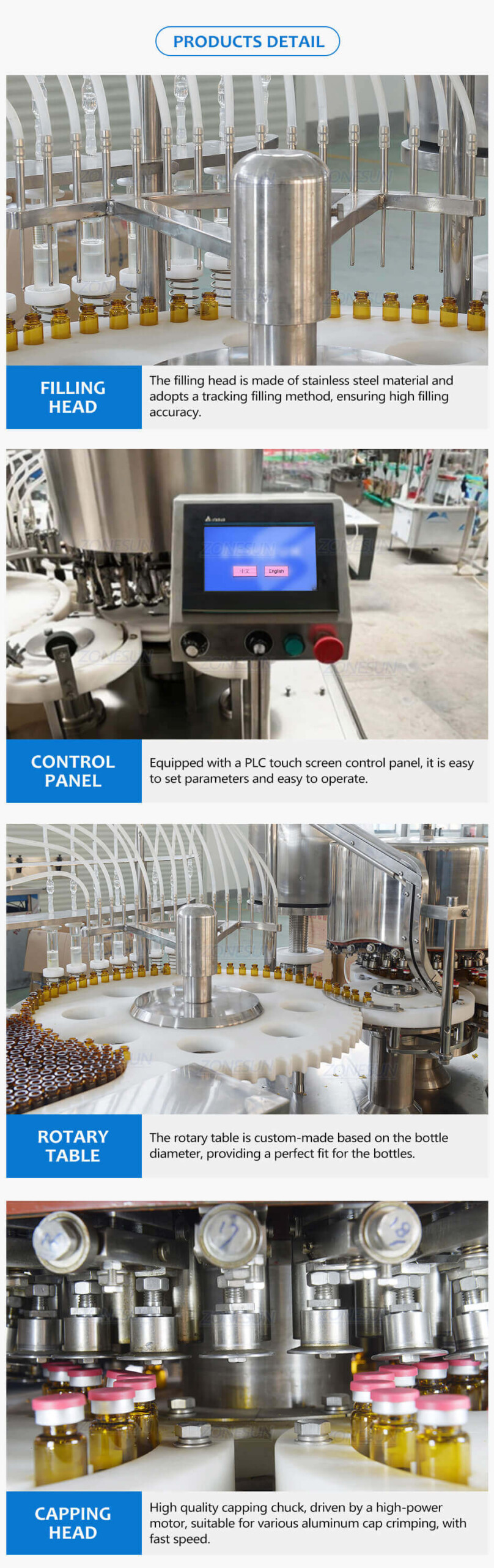 12 Heads Vial Filling Capping Machine-ZONESUN TECHNOLOGY LIMITED
