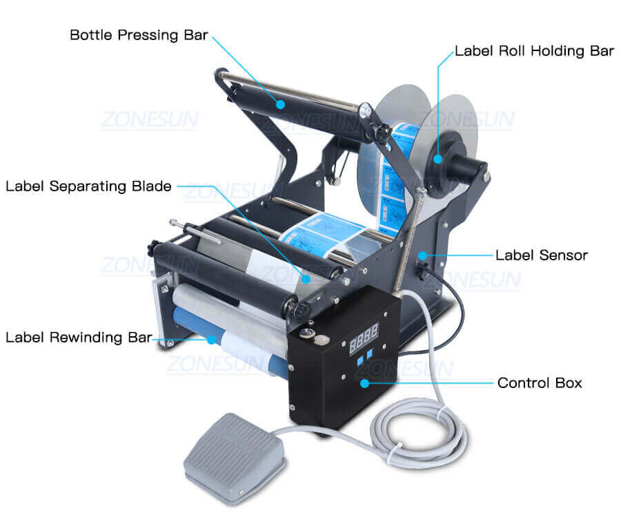 Semi Automatic Round Bottle Labeling Machine-ZONESUN TECHNOLOGY LIMITED
