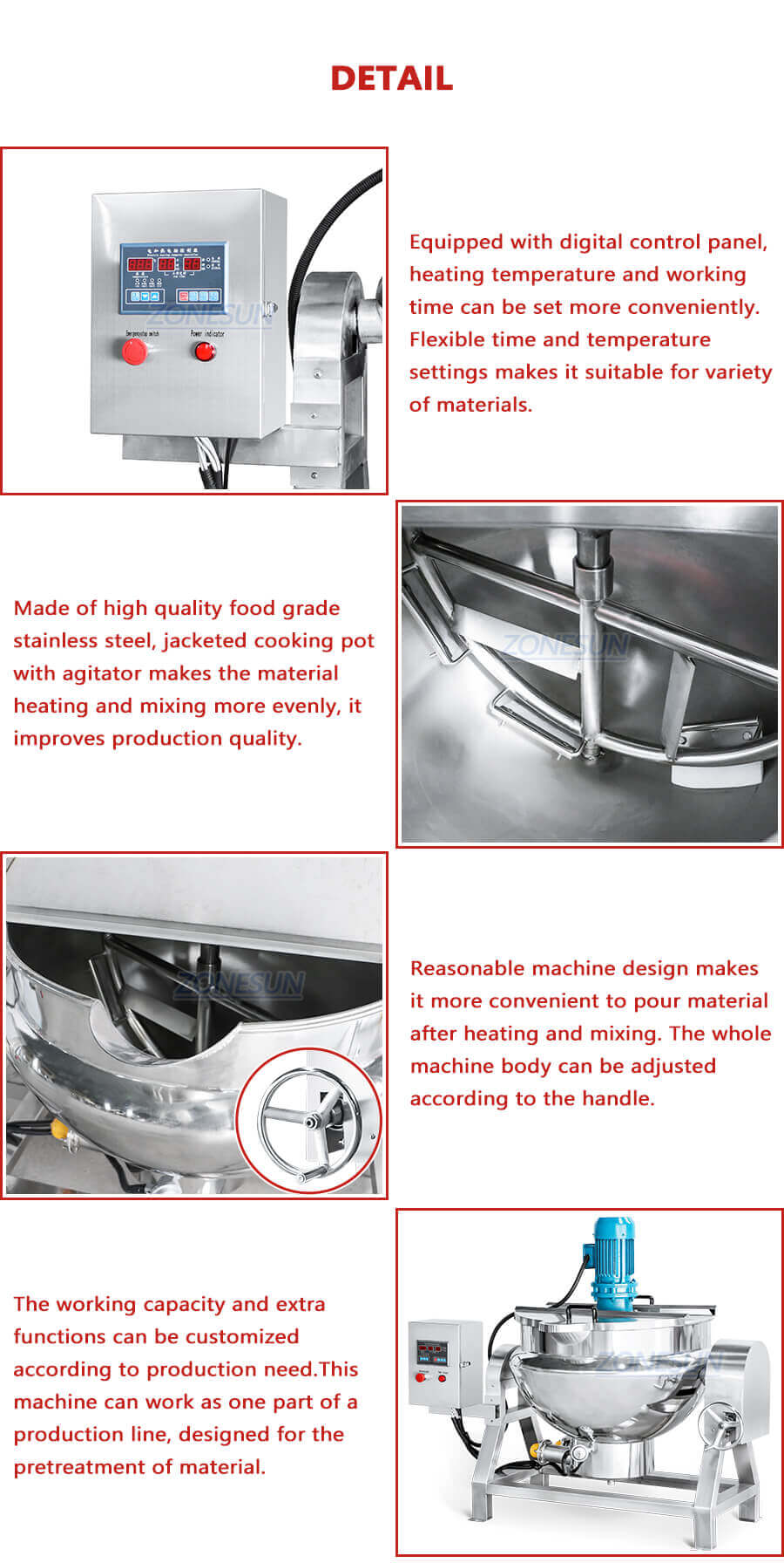 Heating Mixing Industrial Cooking Kettle-ZONESUN TECHNOLOGY LIMITED