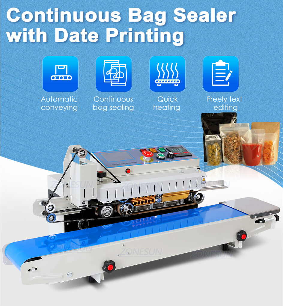 Bags Continuous Band Sealing Machine With Inkjet Printer-ZONESUN TECHNOLOGY LIMITED