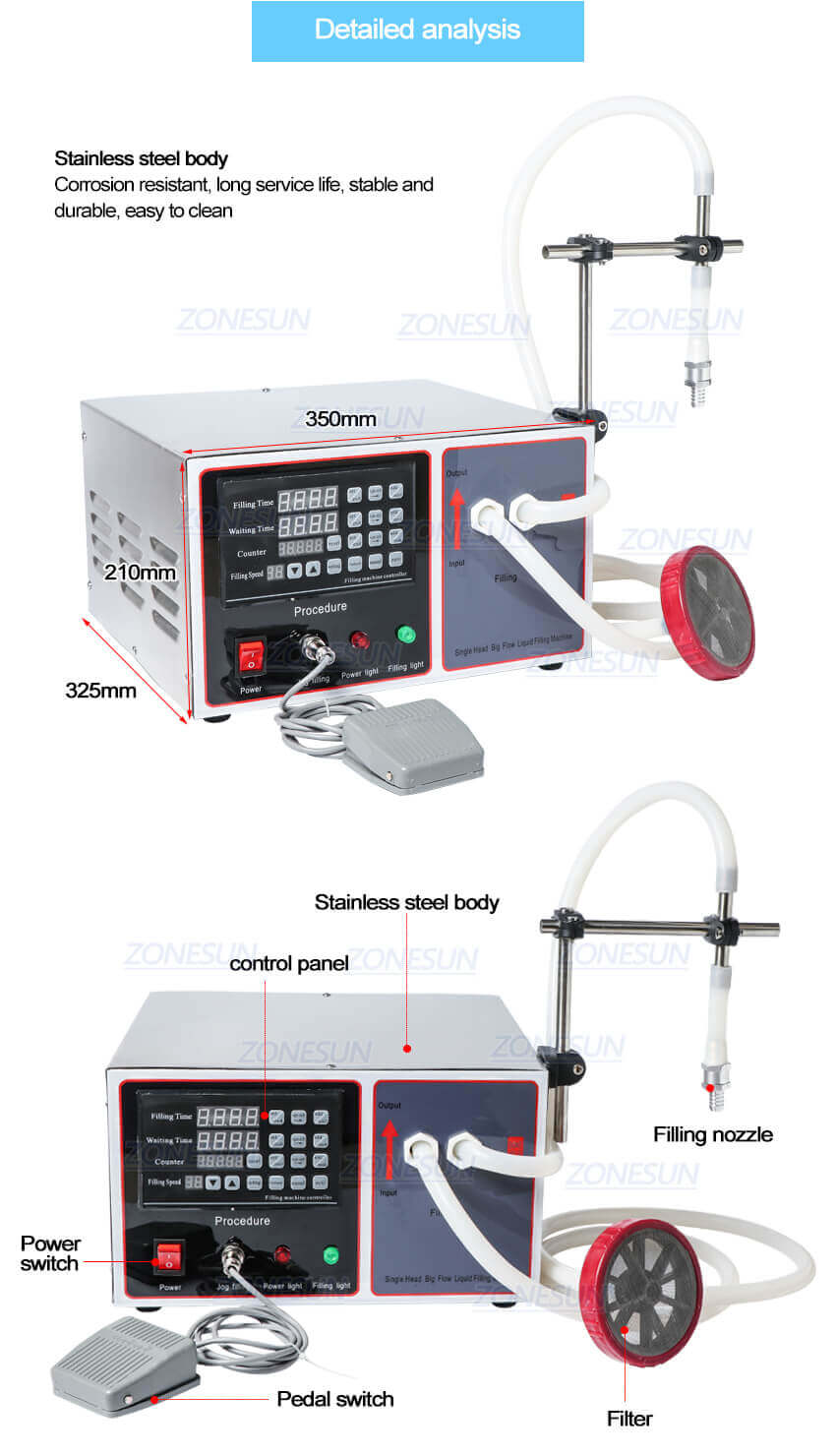 Semi Automatic Large Flow Filling Machine-ZONESUN TECHNOLOGY LIMITED