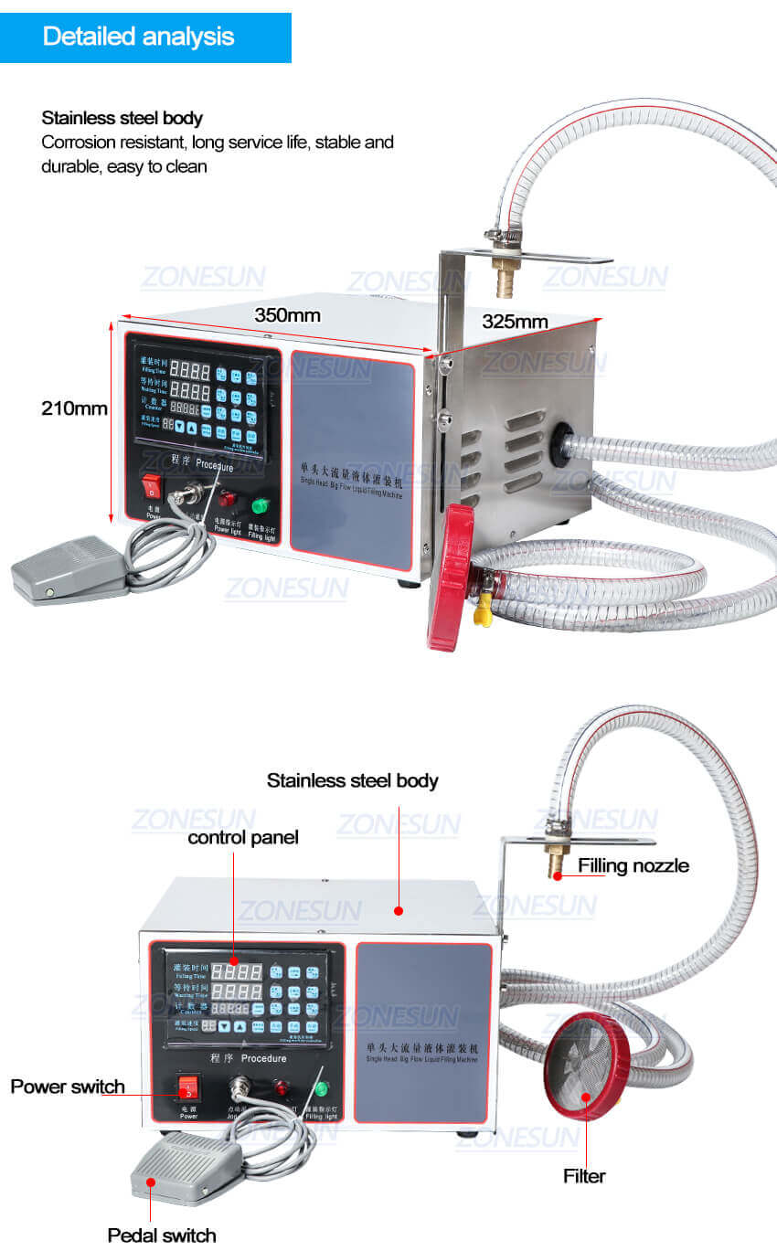 Semi Automatic Large Flow Filling Machine-ZONESUN TECHNOLOGY LIMITED