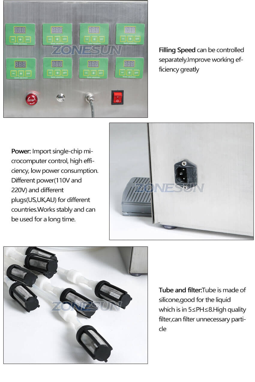 Semi Automatic 8Heads Liquid Filling Machine-ZONESUN TECHNOLOGY LIMITED
