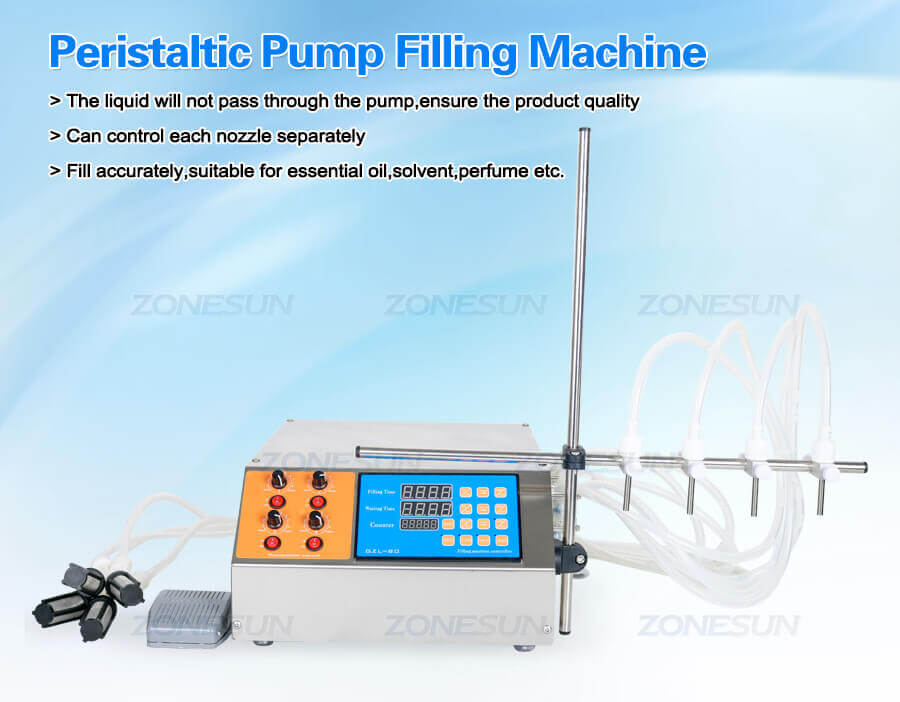 Semi Automatic 4 Heads Peristaltic Pump Cosmetic Liquid Filling Machine-ZONESUN TECHNOLOGY LIMITED