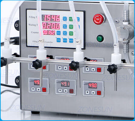 Semi Automatic 6 Heads Magnetic Pump Liquid Filling Machine-ZONESUN TECHNOLOGY LIMITED