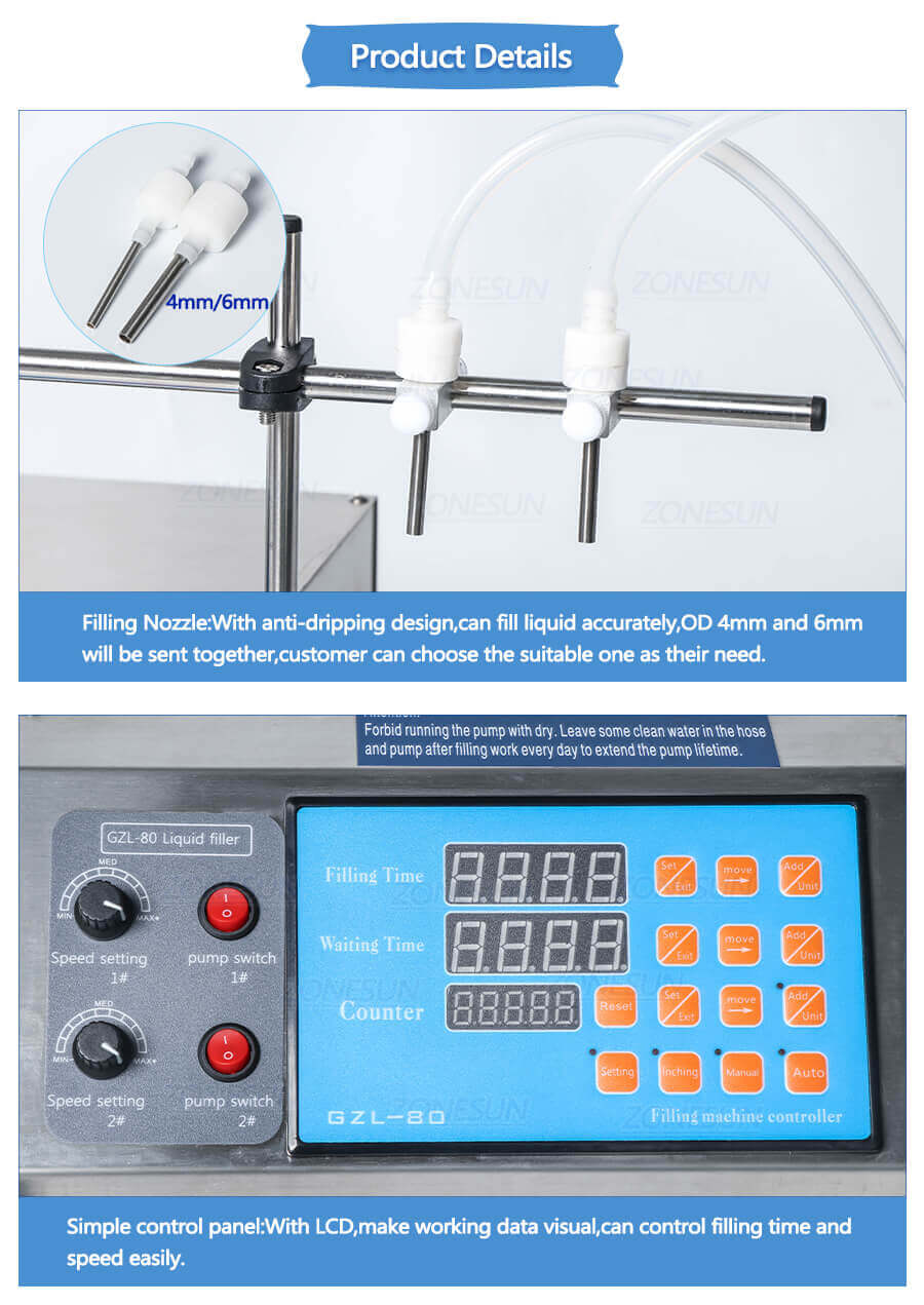 Double Head Gear Pump Filling Machine-ZONESUN TECHNOLOGY LIMITED