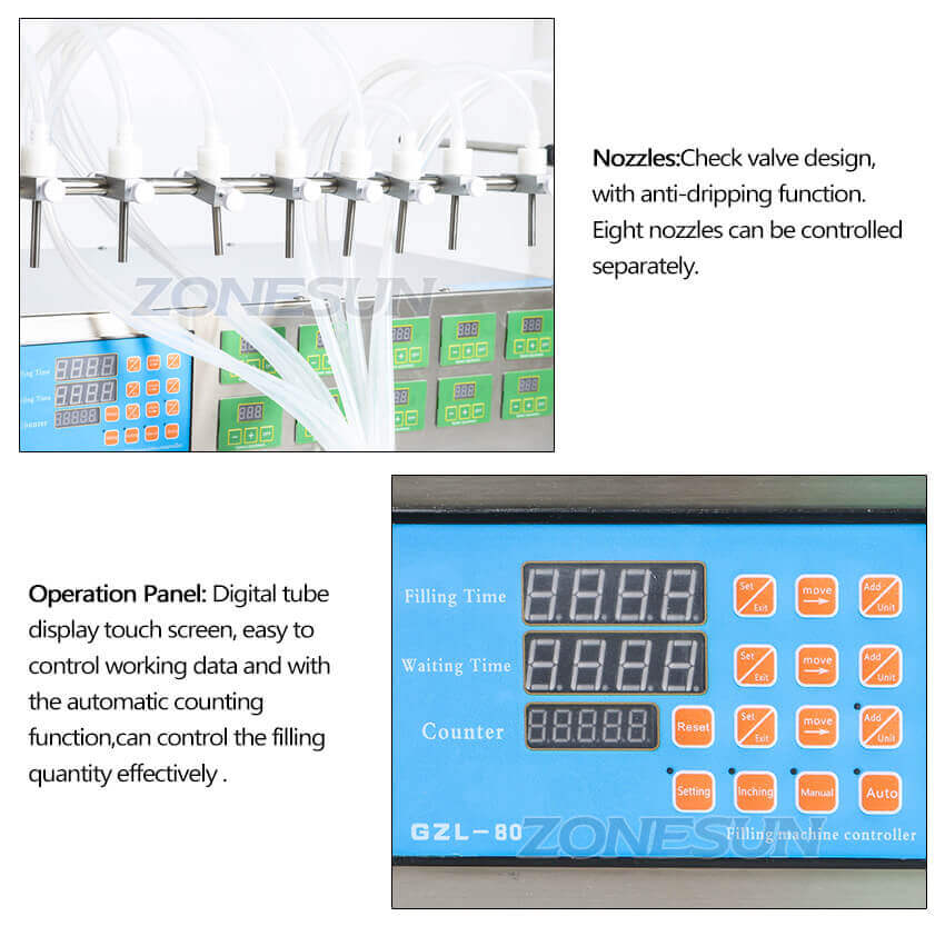 Semi Automatic 10 Heads Liquid Filling Machine-ZONESUN TECHNOLOGY LIMITED
