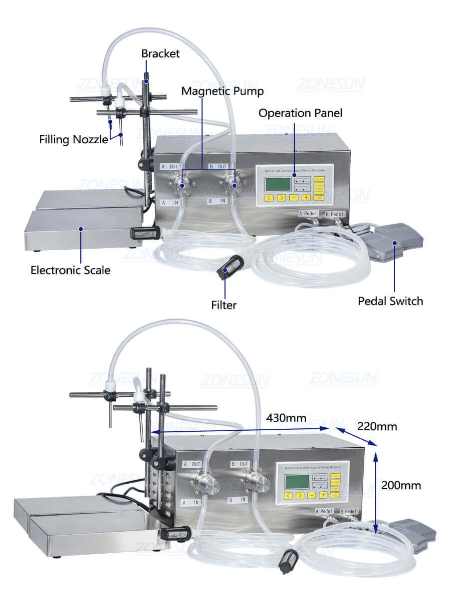Double Head Magnetic Pump Weighing Filling Machine-ZONESUN TECHNOLOGY LIMITED