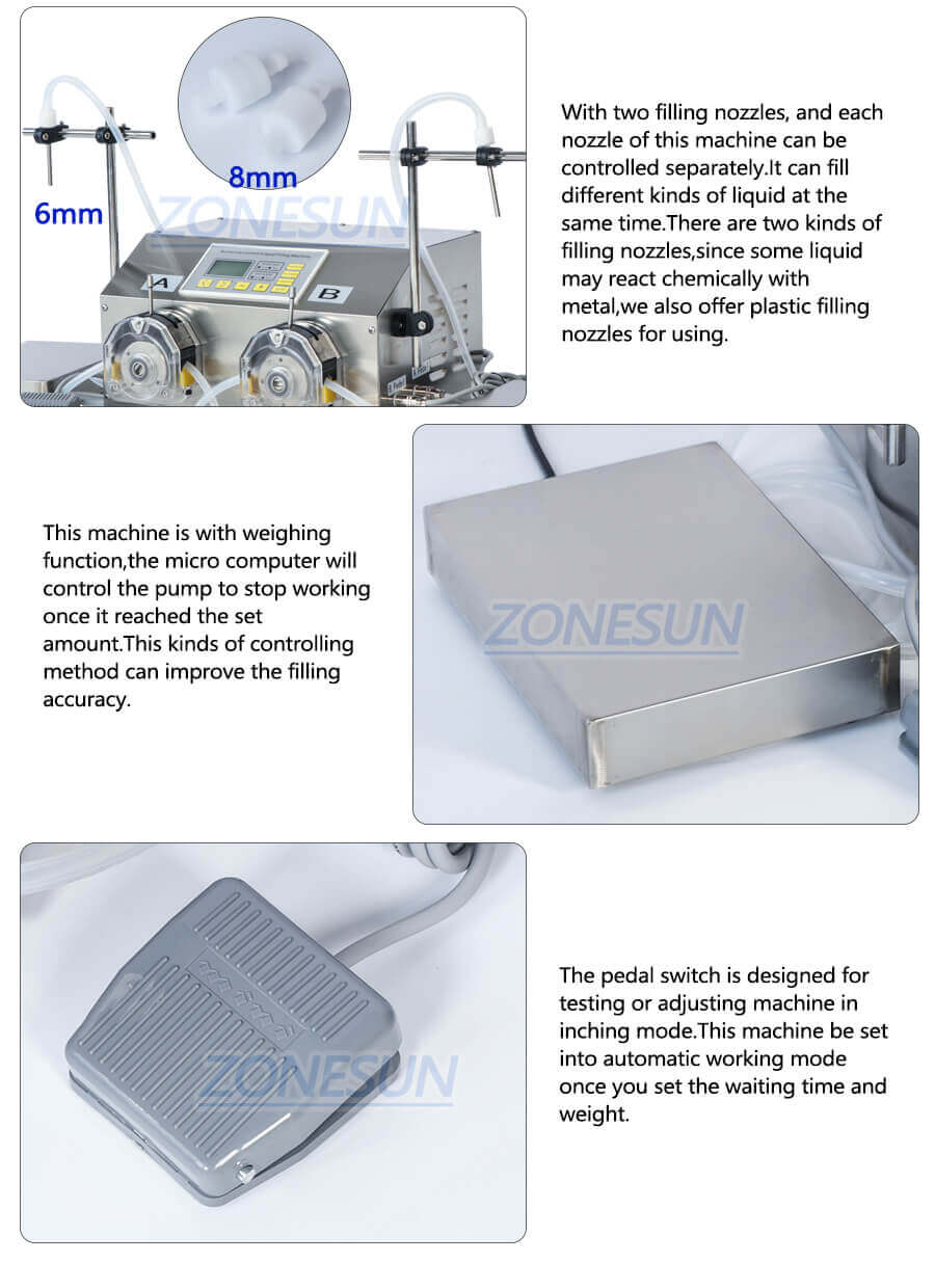 Double Head Peristaltic Pump Weighing Filling Machine-ZONESUN TECHNOLOGY LIMITED