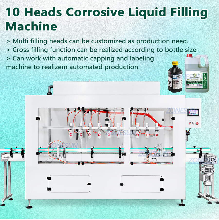 10 Heads Corrosive Liquid Filling Machine-ZONESUN TECHNOLOGY LIMITED