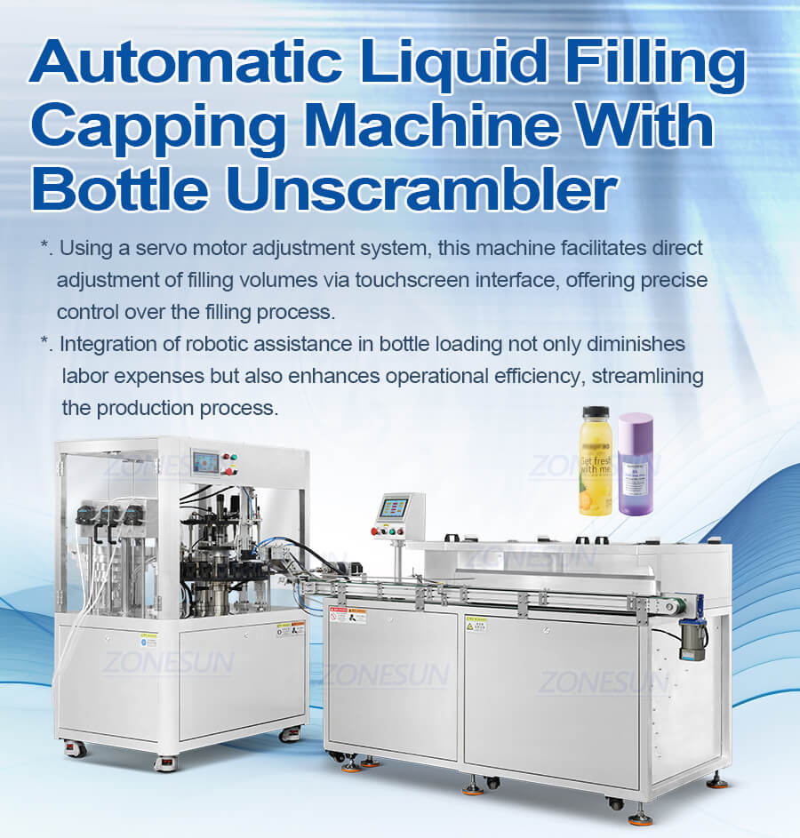 Cosmetics Liquid Filling Capping Machine With Bottle Unscrambler-ZONESUN TECHNOLOGY LIMITED