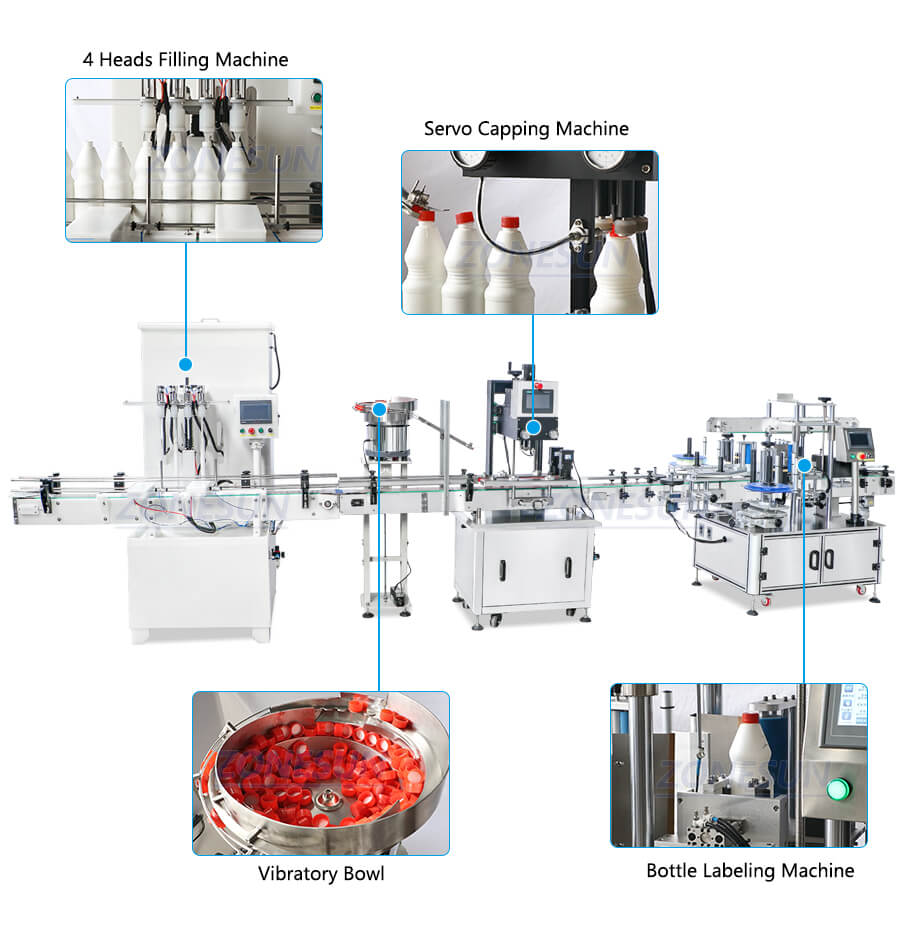 4 Heads Corrosive Liquid Filling Line-ZONESUN TECHNOLOGY LIMITED