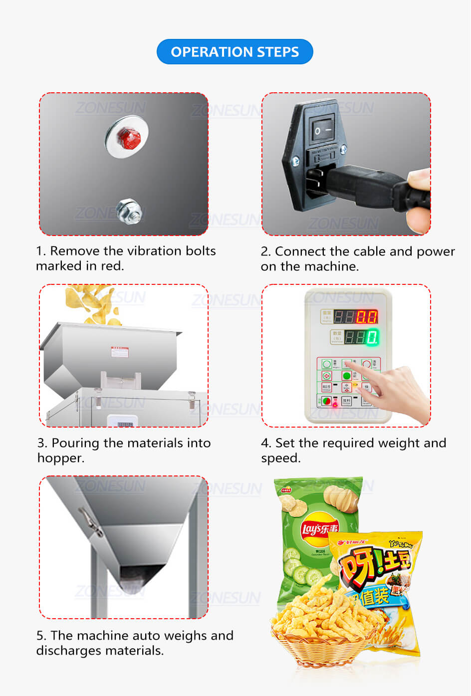Food Chips Granules Weighing Filling Machine-ZONESUN TECHNOLOGY LIMITED