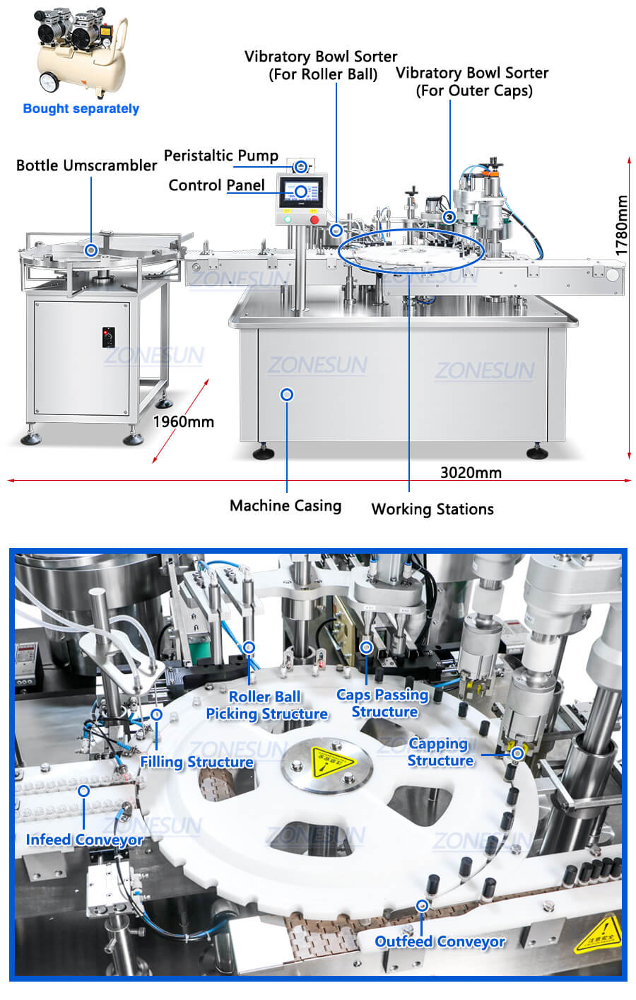 병 충전 기계 X3 롤 Roll On Bottle Filling Machine X3